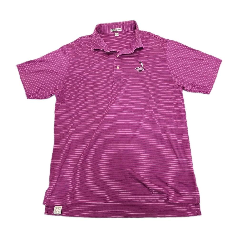 Peter Millar Polo Shirt Mens L Purple Striped Pinehurst 1895 Golf Breathable
